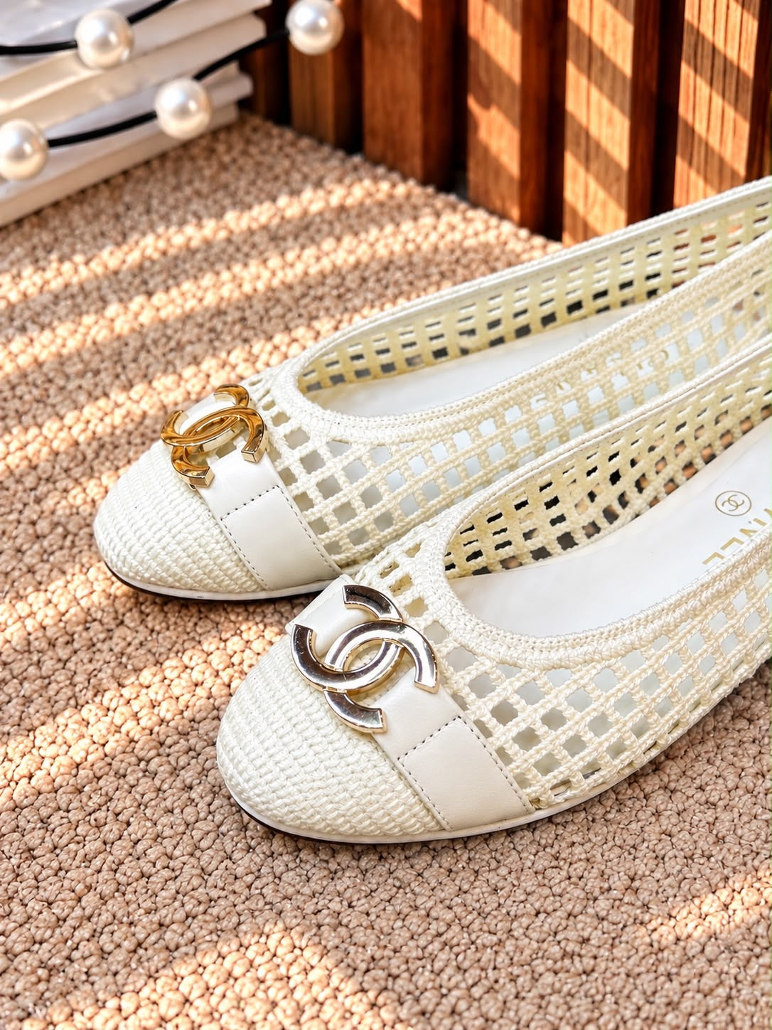 White Chanel CC Flats