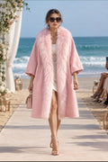 Max Mara Pink Cashmere Coat with Fur Trim