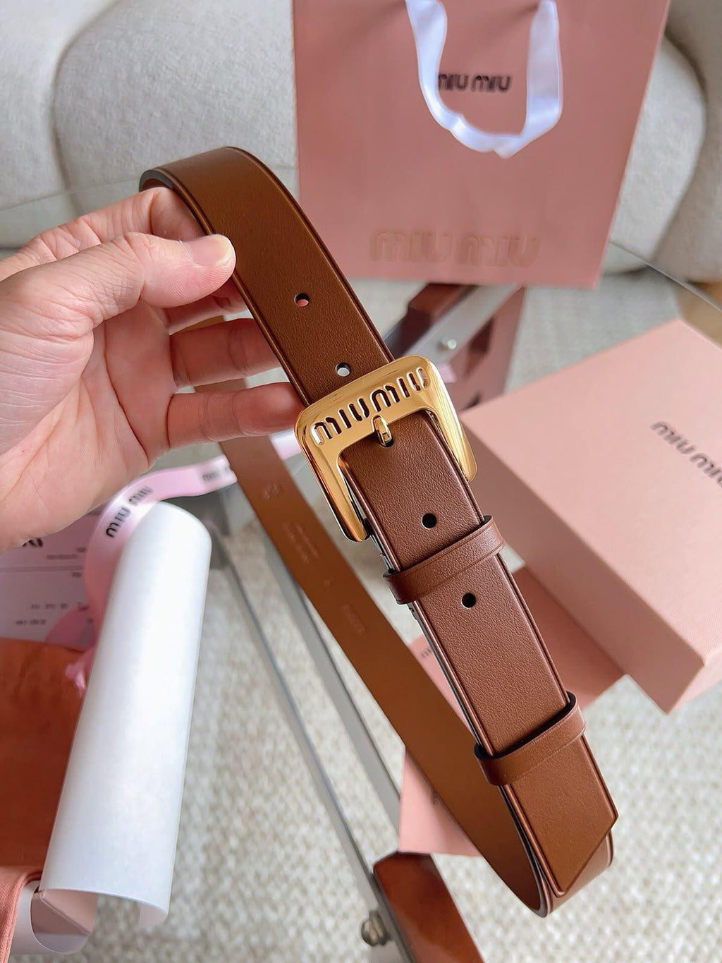 Miu Miu Logo Buckle Leather Belt