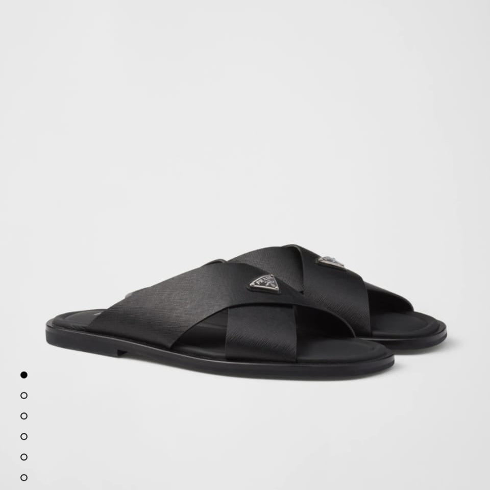 Prada Saffiano Leather Crisscross Slides