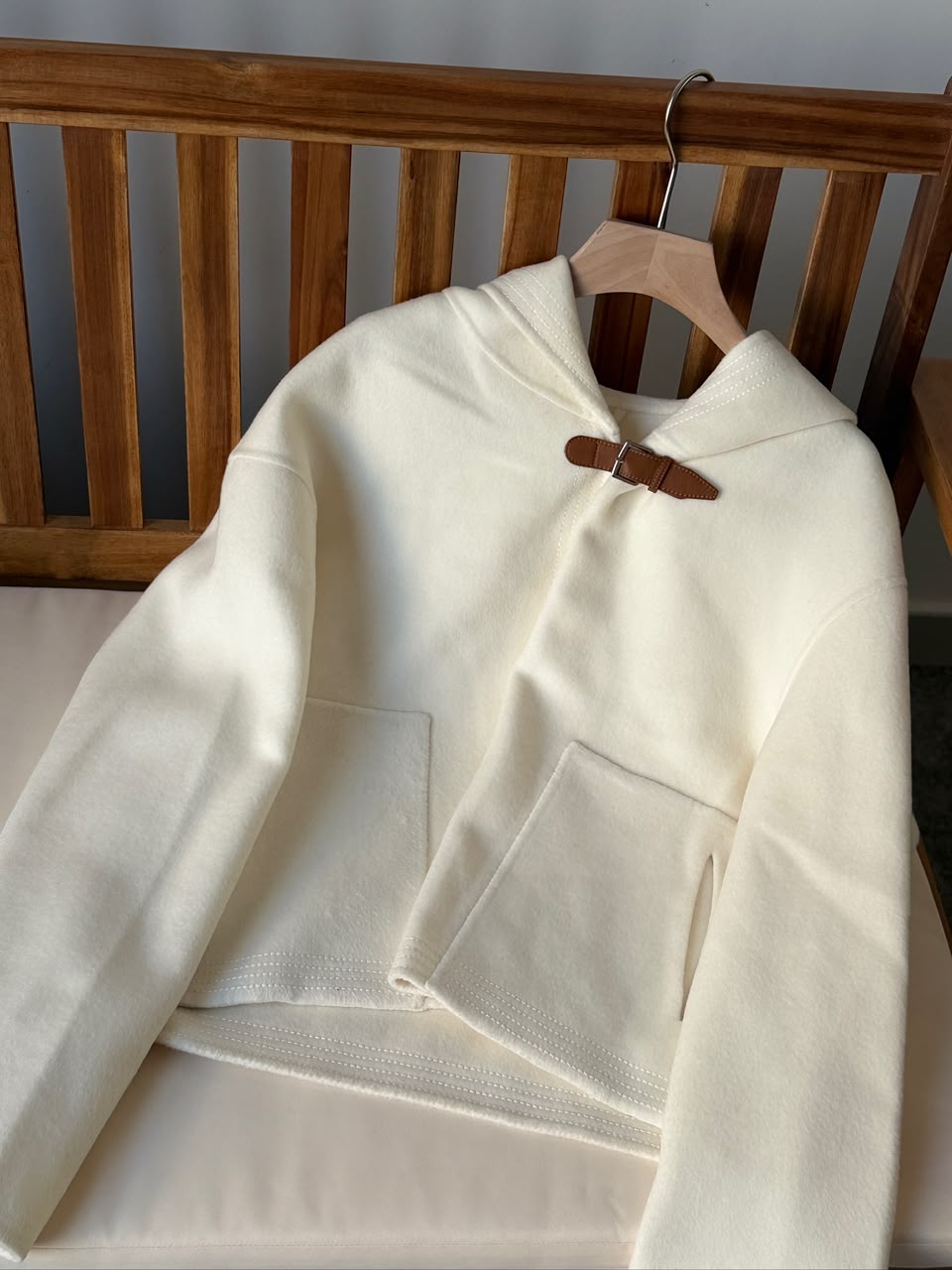 Hermès New Cashmere/Wool Hooded Jacket with Leather Toggle