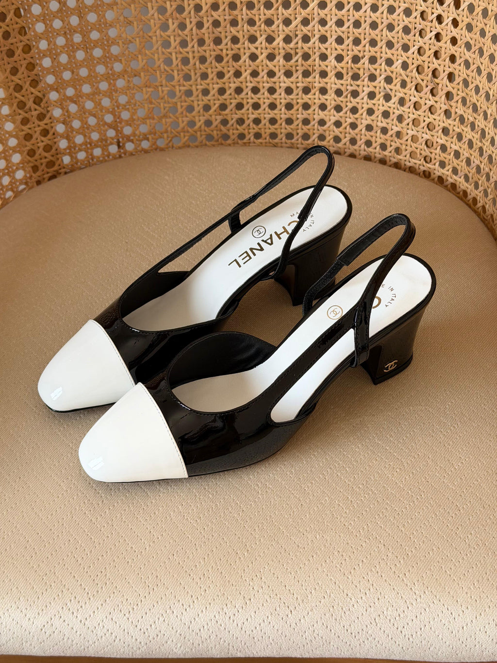 Chanel Two-Tone Slingback Pumps with CC Logo