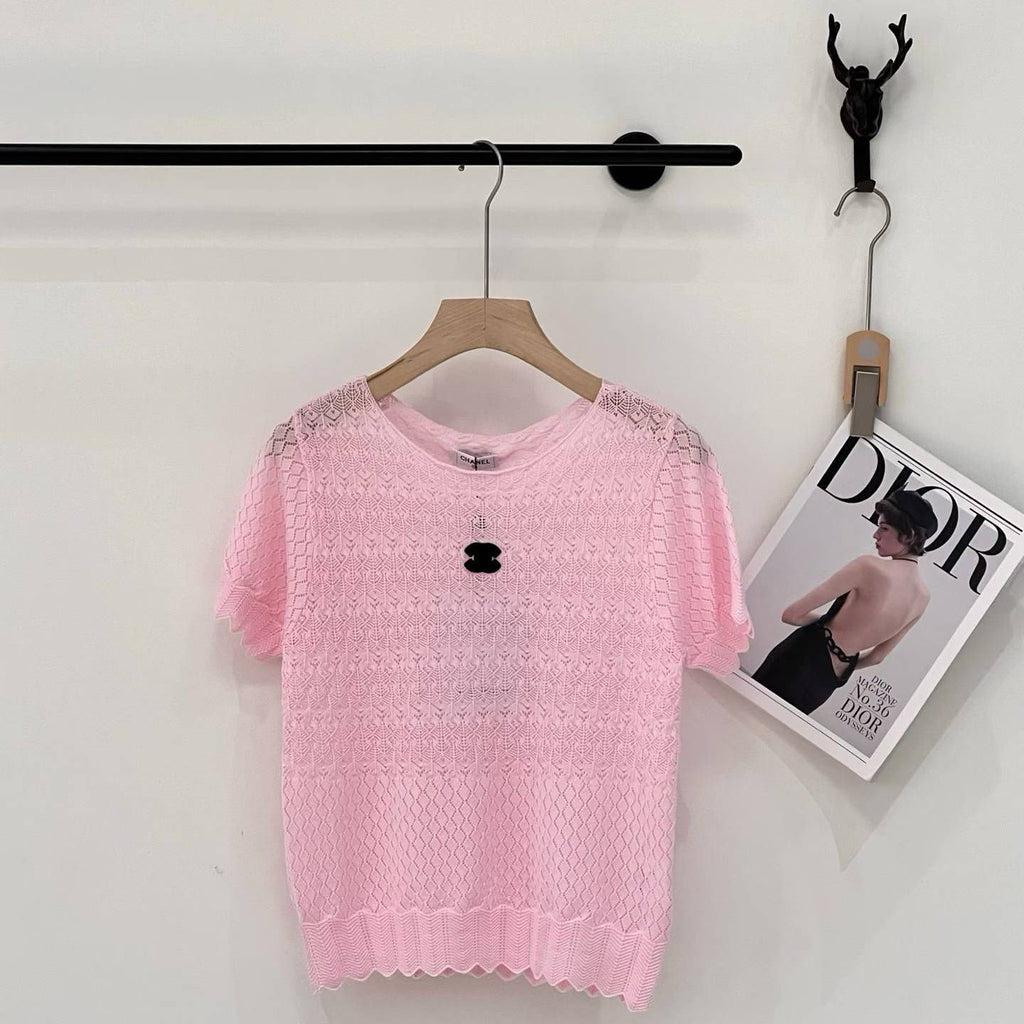 Chanel Openwork Knit Short-Sleeved Top