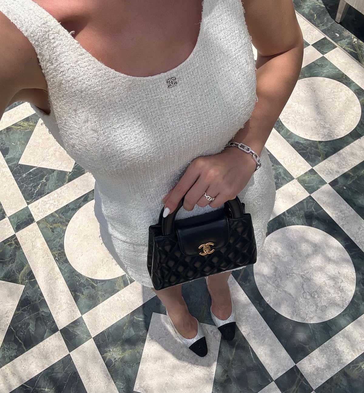 CHANEL Black Quilted Top-Handle Bag