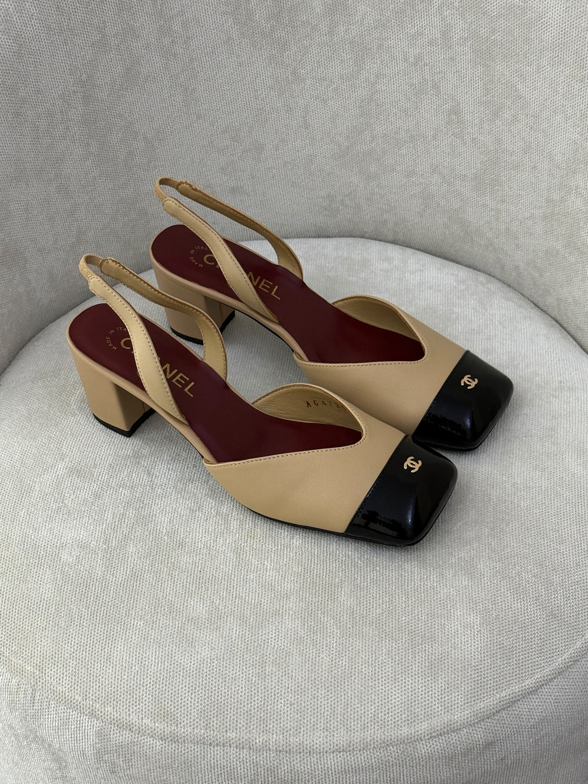 Chanel Patent Cap-Toe Slingback Pumps