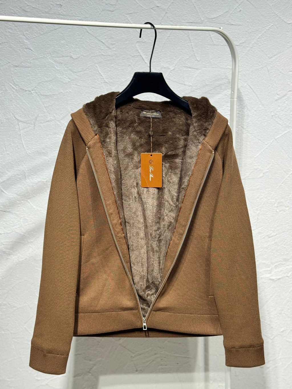 Loro Piana Camel Lined Knit Hooded Jacket
