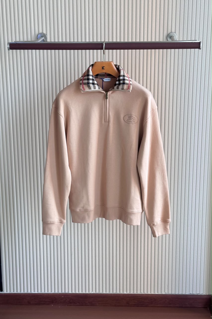 Burberry Check Collar Quarter Zip Sweatshirt
