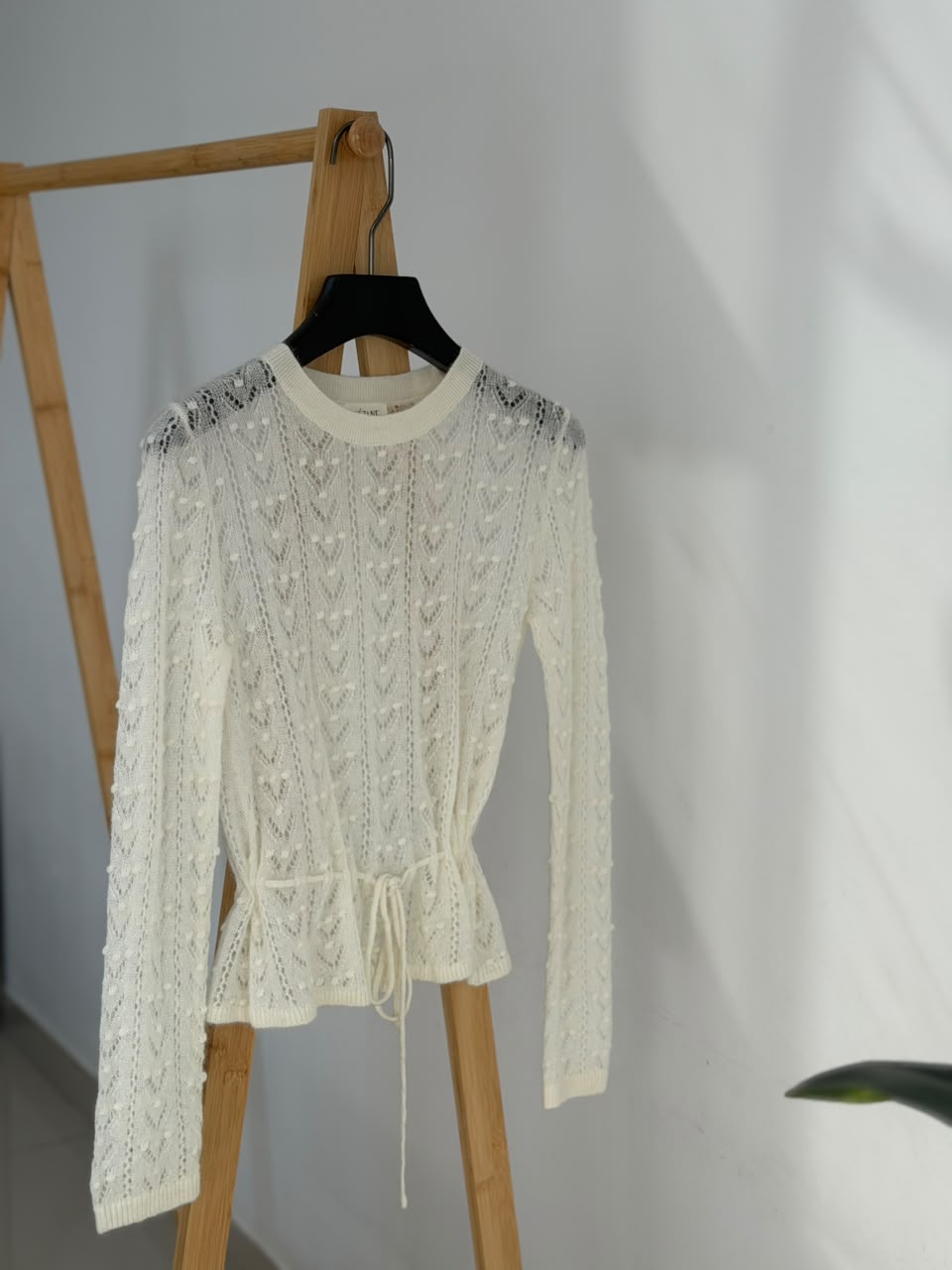 SEZANE Openwork Drawstring Knit Top