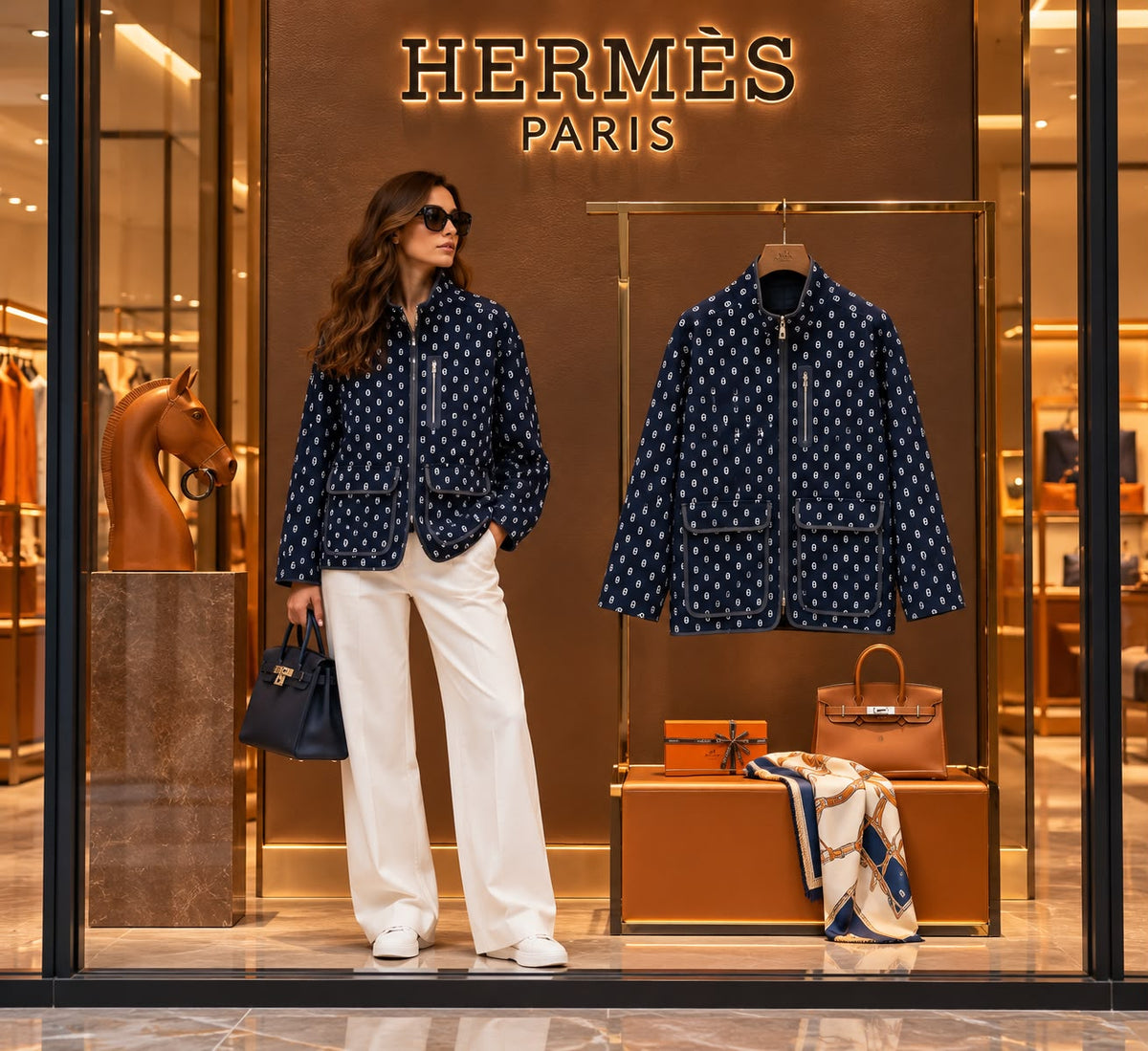 Hermès "Chaîne d'Ancre" Printed H Canvas Cropped Jacket