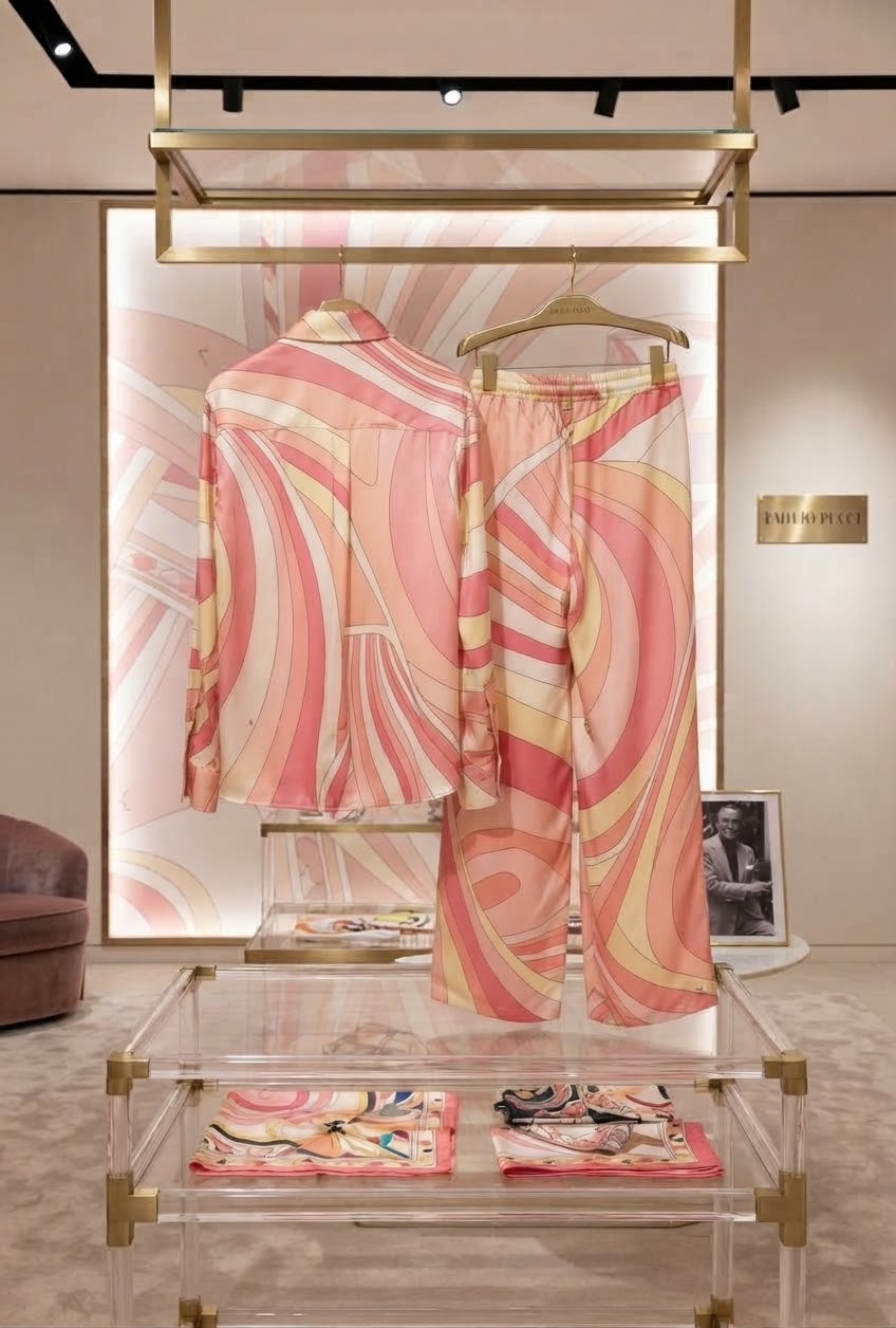Pucci Printed Silk Long-Sleeve Shirt and Matching