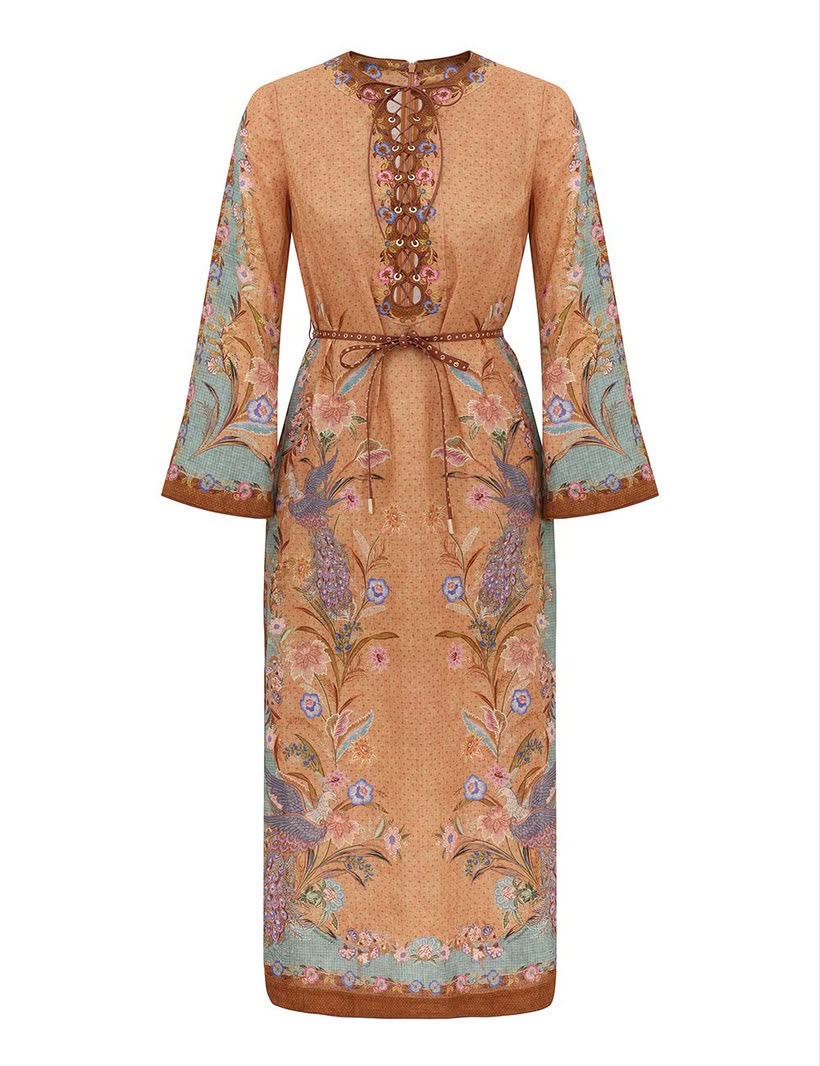 Zimmermann Valiant Embroidered Linen Midi Dress / Kaftan