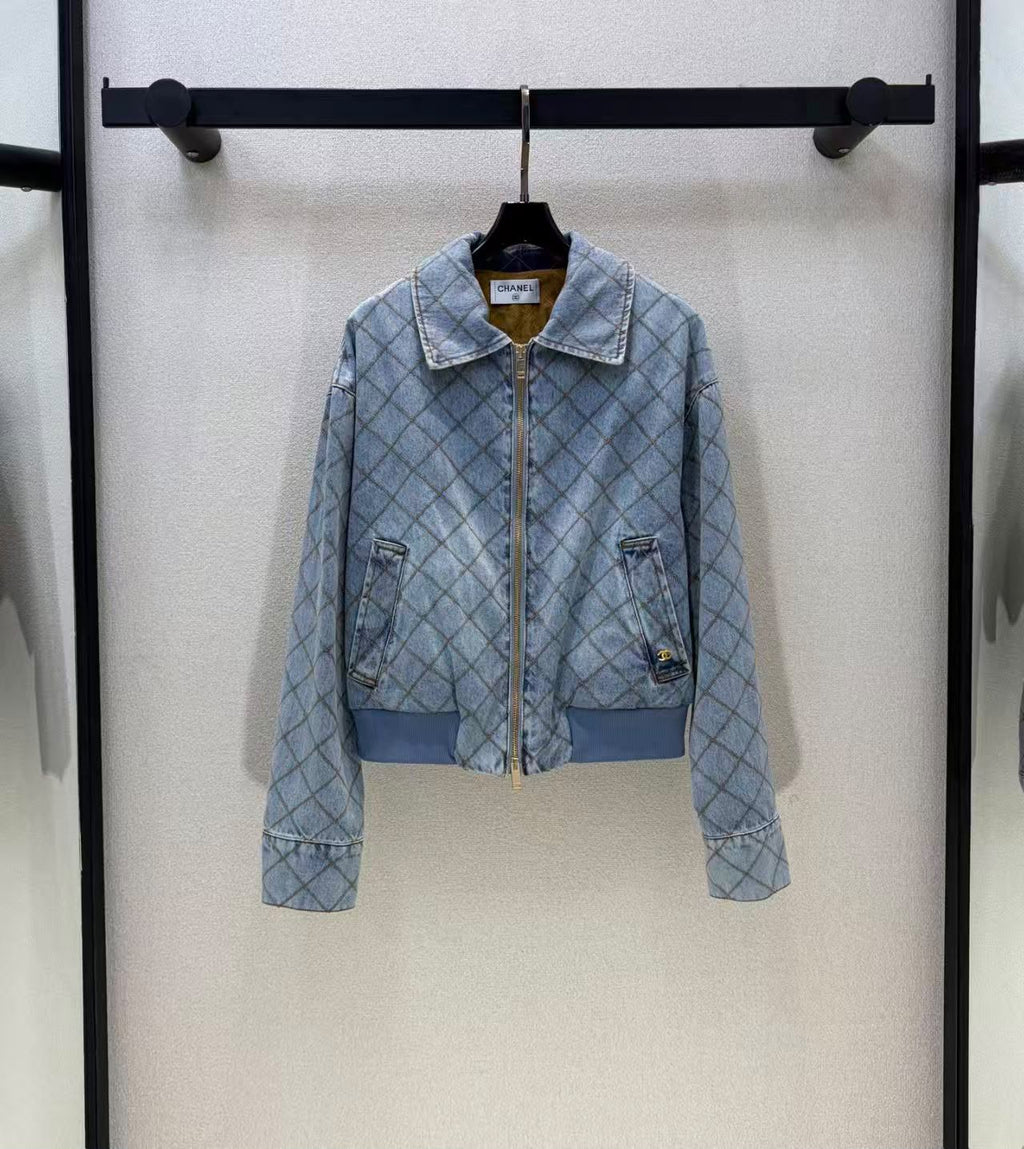 CHANEL Diamond-Pattern Denim Jacket