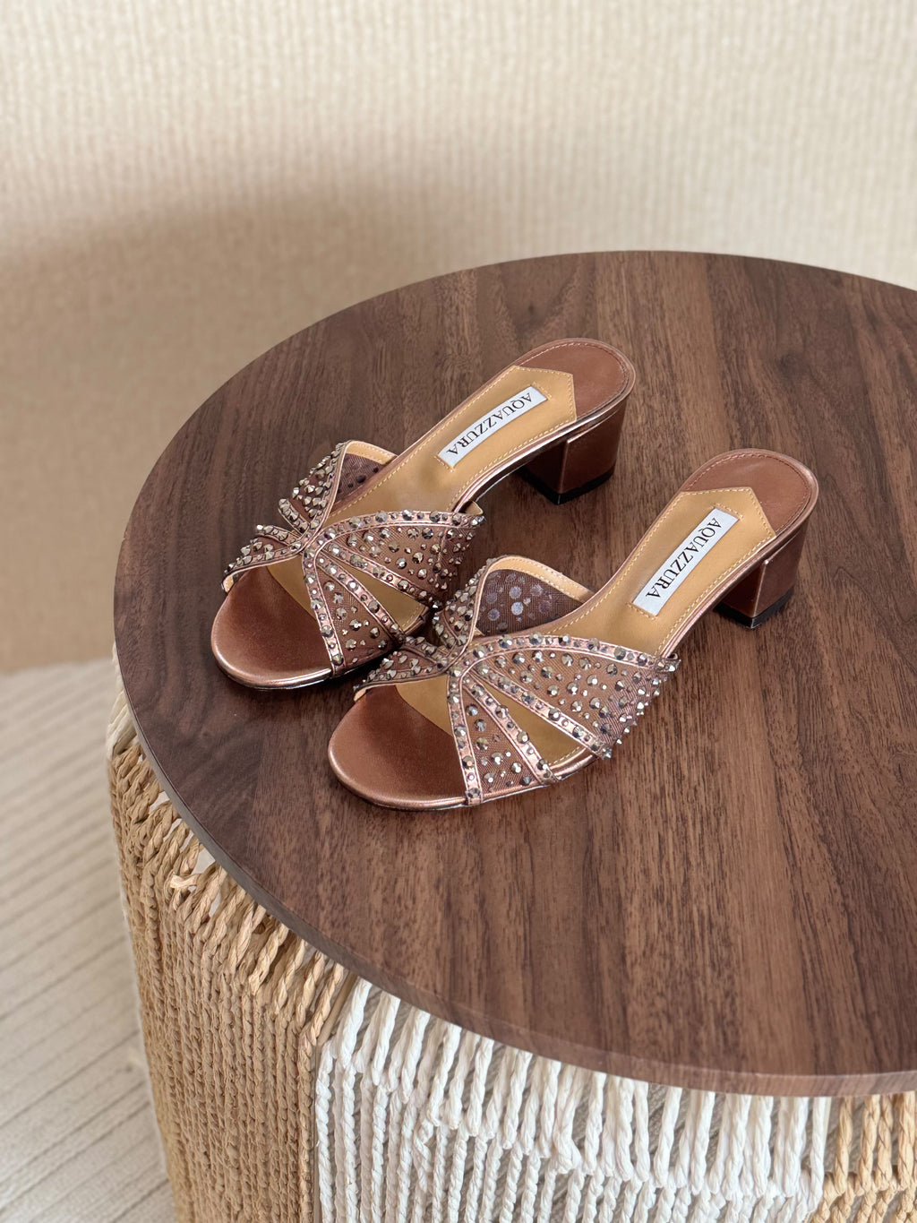 AQUAZZURA Crystal Block-Heel Mules