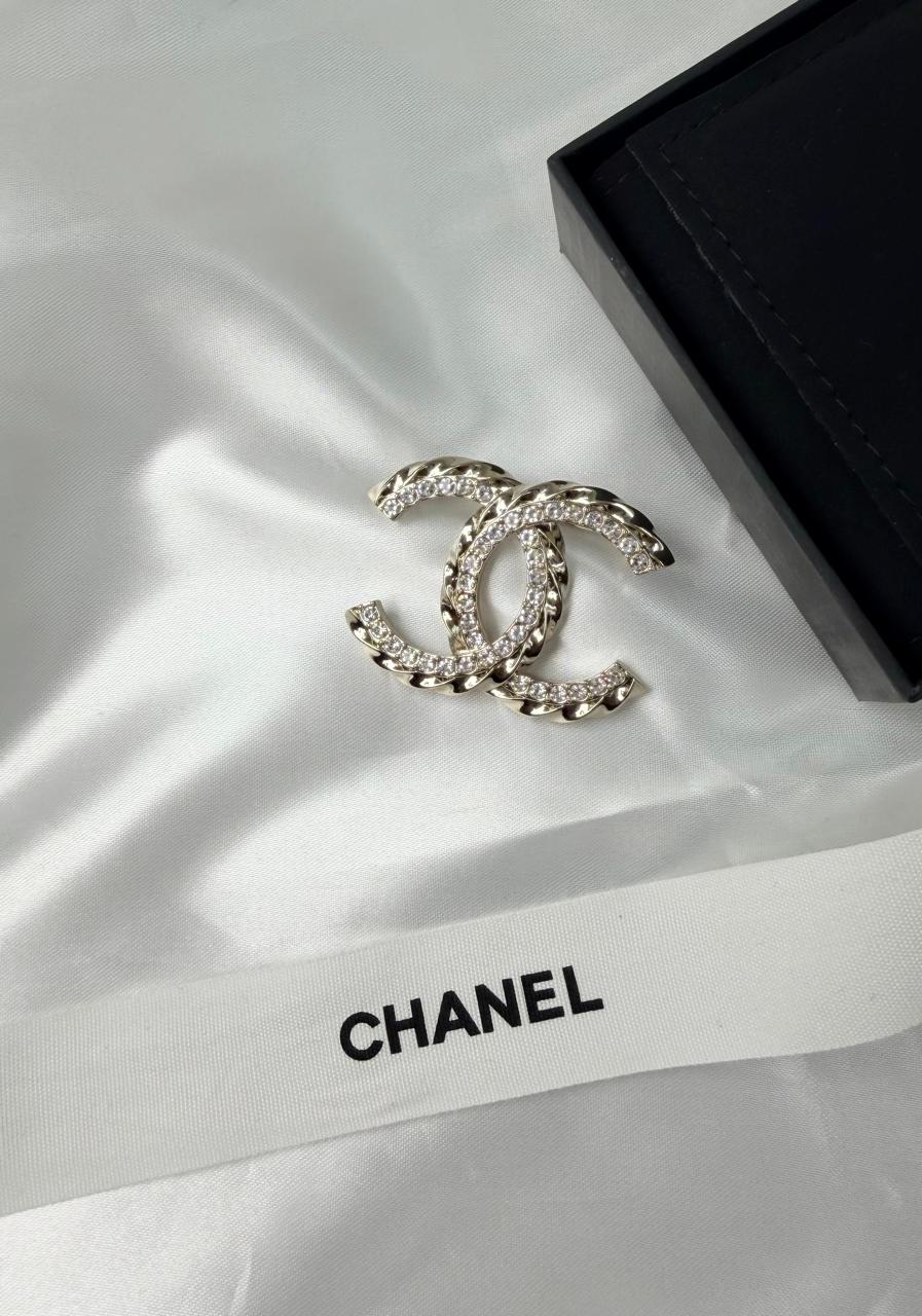 Chanel CC Silver Chain Crystal Brooch