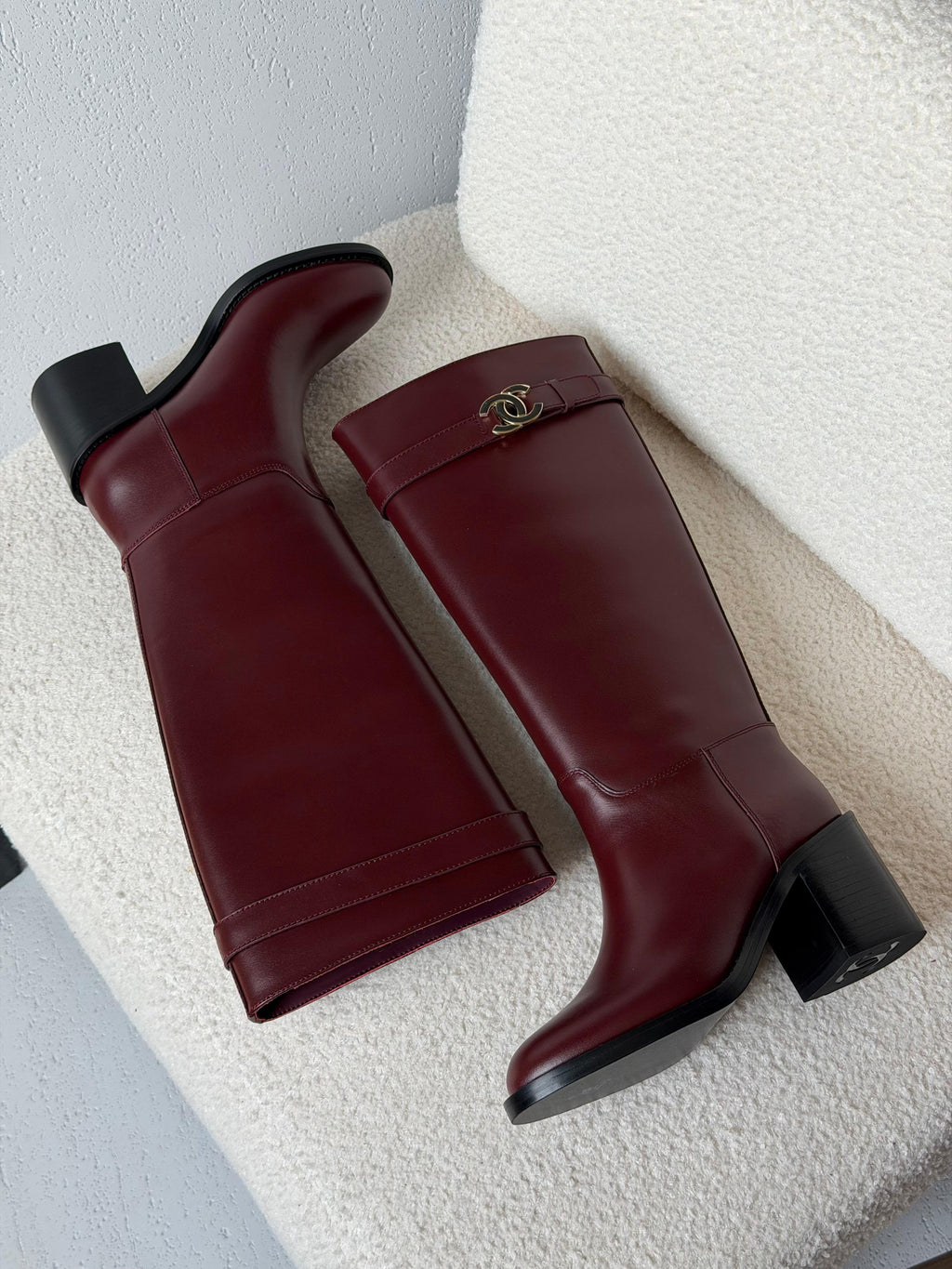 Chanel CC Logo Leather Knee-High Boots