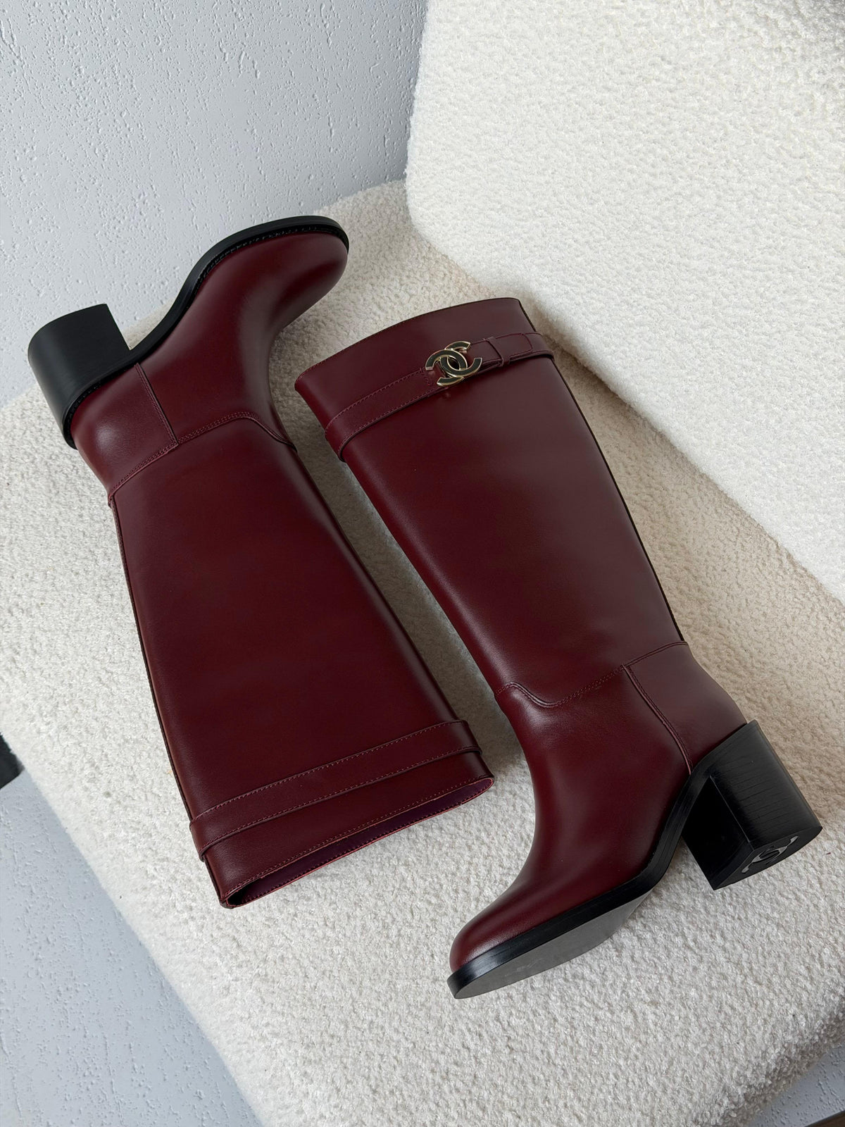 Chanel CC Logo Leather Knee-High Boots