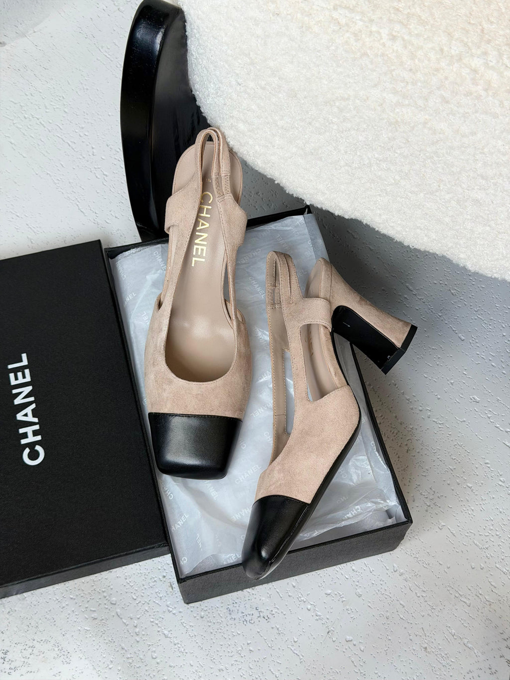 Chanel Two-Tone Suede Slingback Pumps