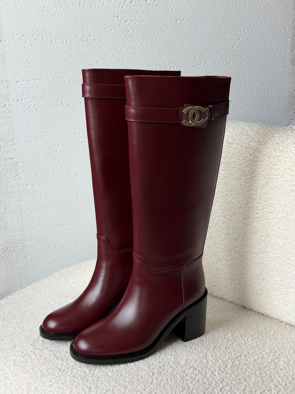 Chanel CC Logo Leather Knee-High Boots