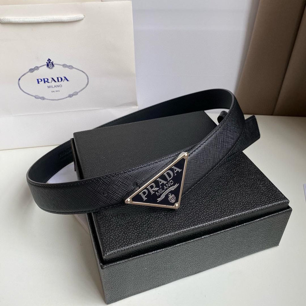 Prada Saffiano Triangle Logo Belt