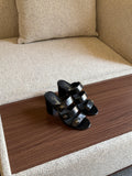 Chanel Patent Leather Multi-Strap Block Heel Sandals with CC Button