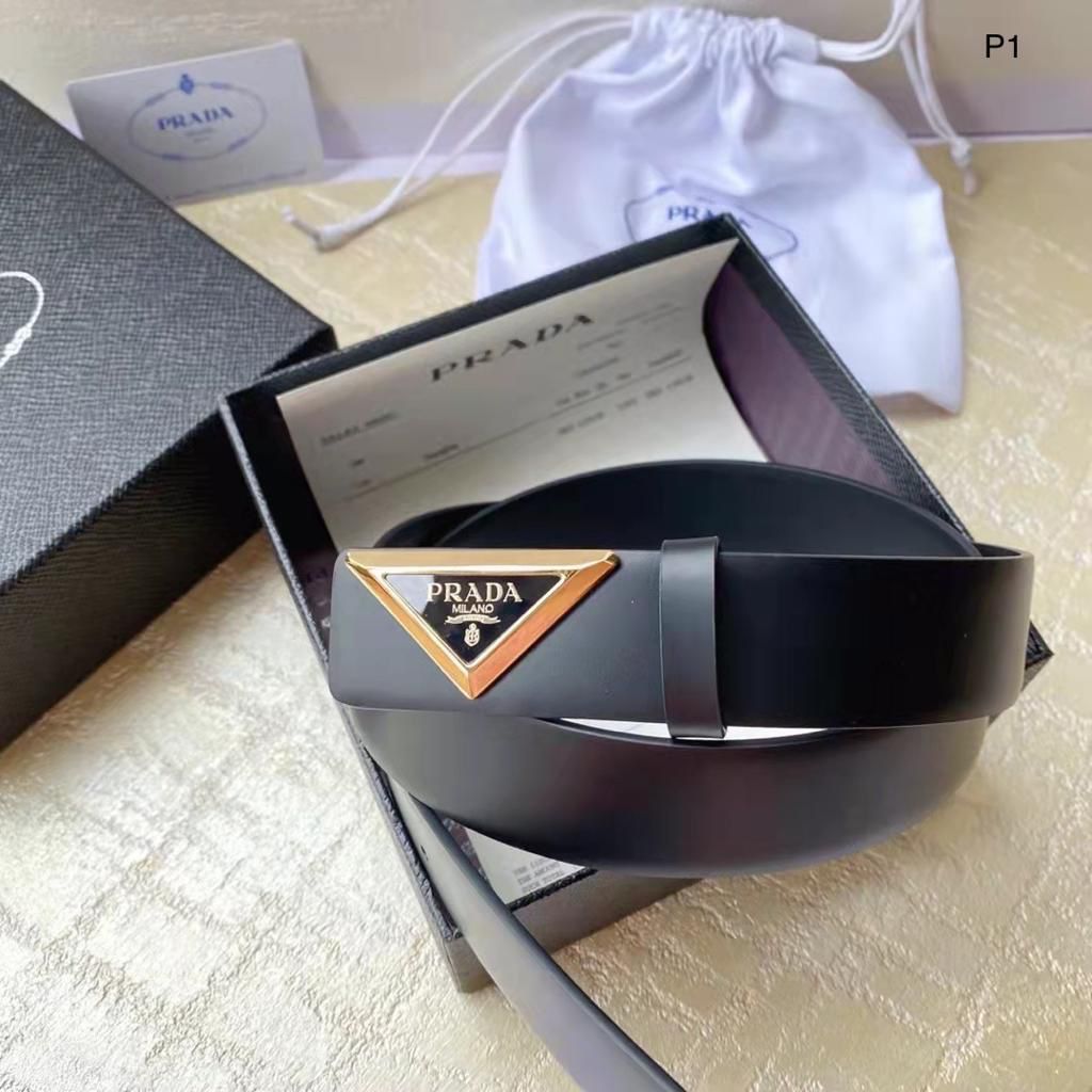 Prada Triangle Logo Leather Belt