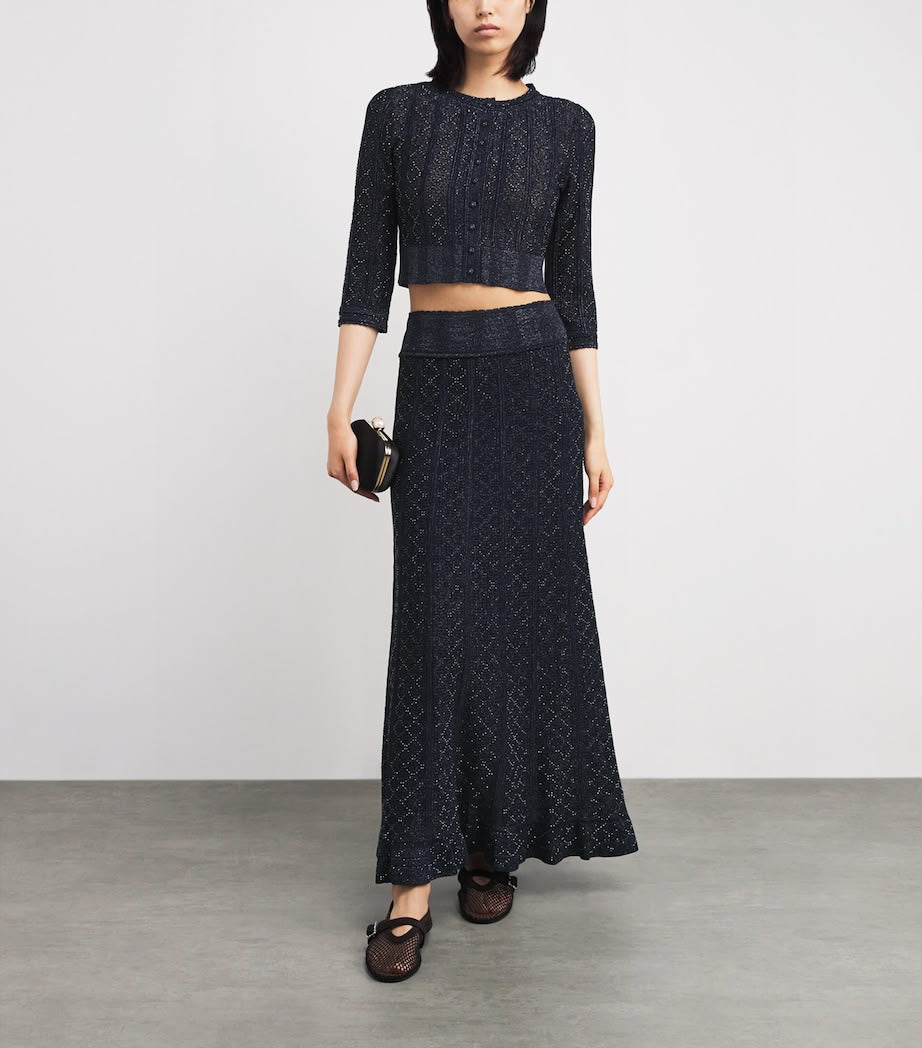Sandro Metallic Knit Cardigan and Long Skirt Set