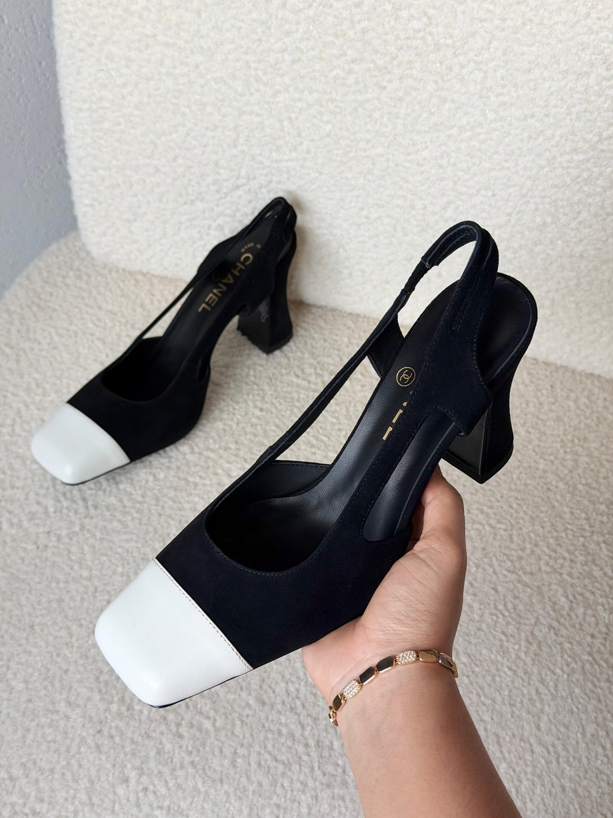 Chanel Two-Tone Suede Slingback Pumps