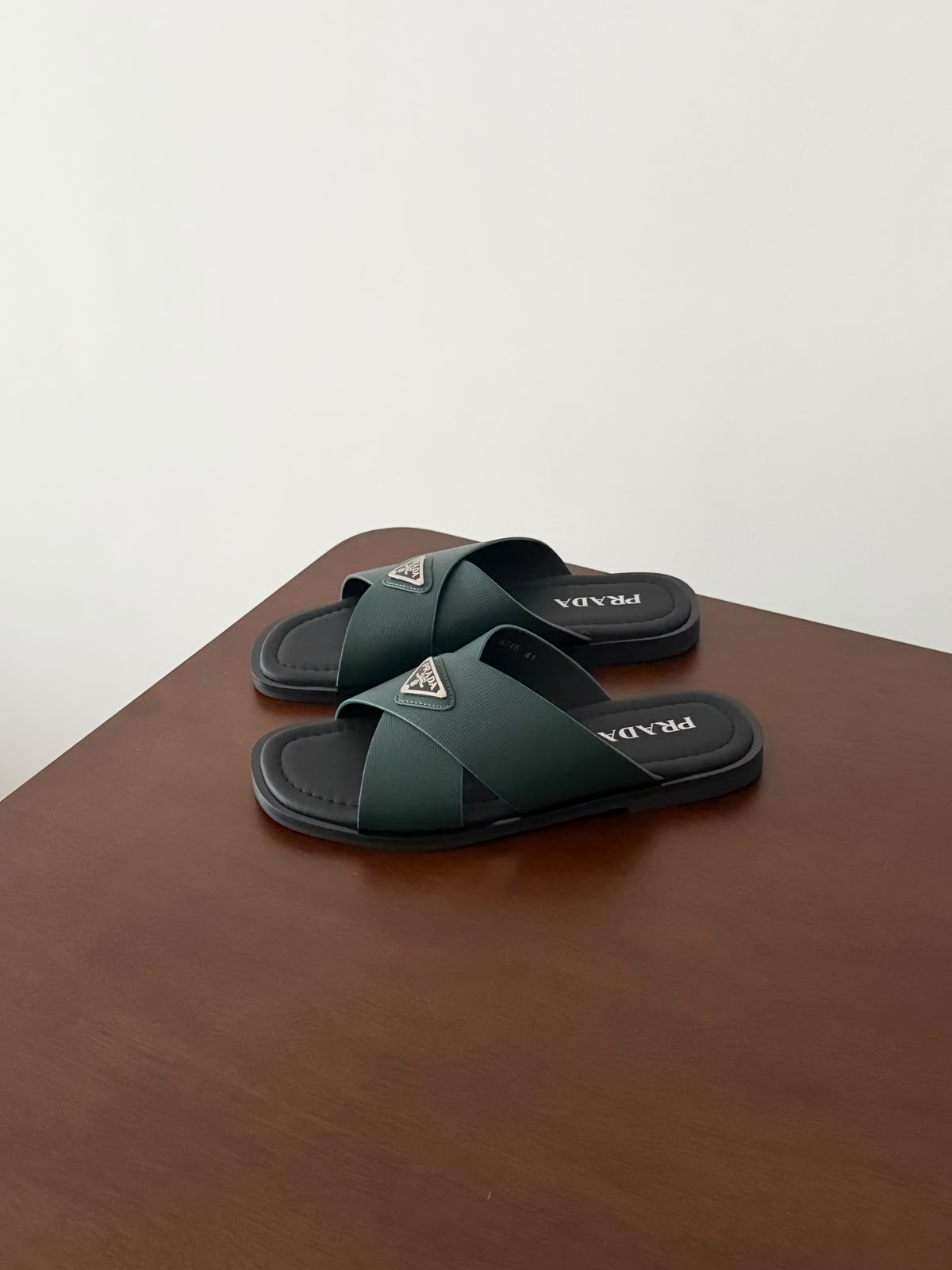 Prada Saffiano Leather Crisscross Slides