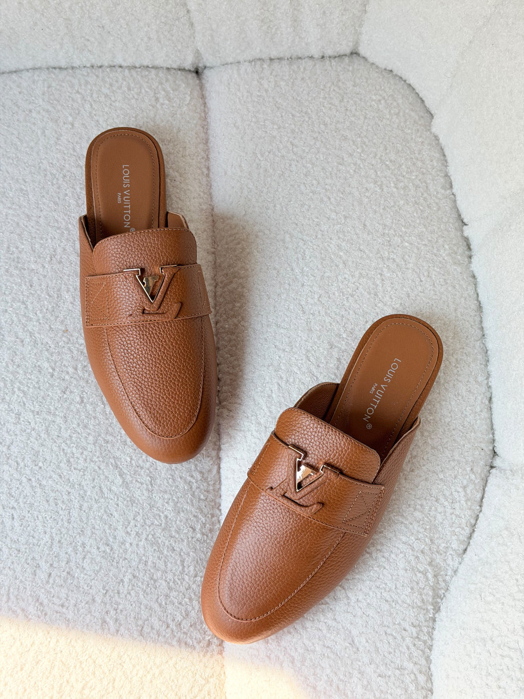 Louis Vuitton LV Emblem Grained Leather Mules