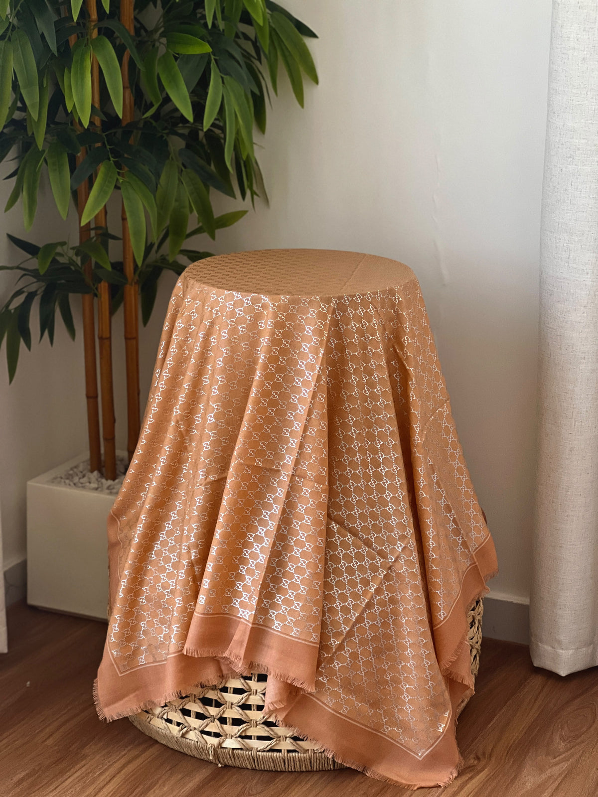 Gucci Monogram Fringed Square Scarf