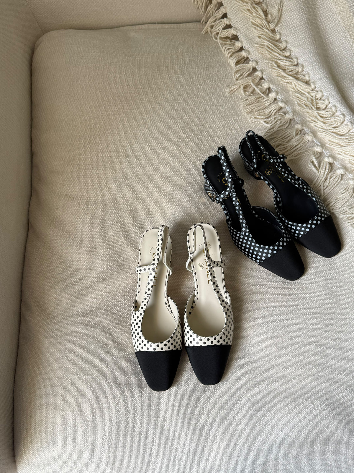 CHANEL Polka-Dot Slingback Heels