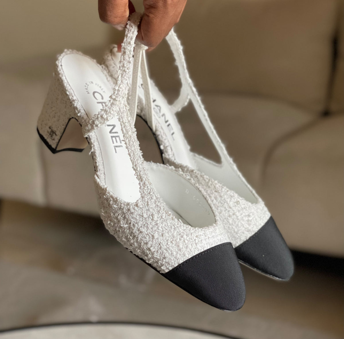 Chanel Tweed Cap-Toe Slingbacks