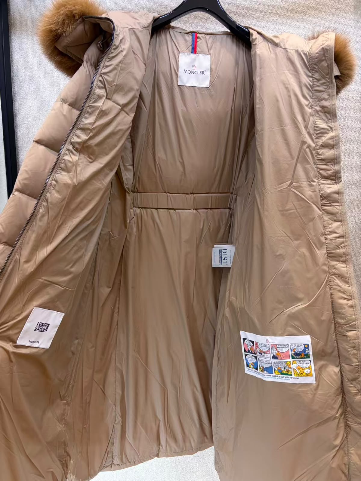 Moncler Long Puffer Coat with Fur-Trimmed