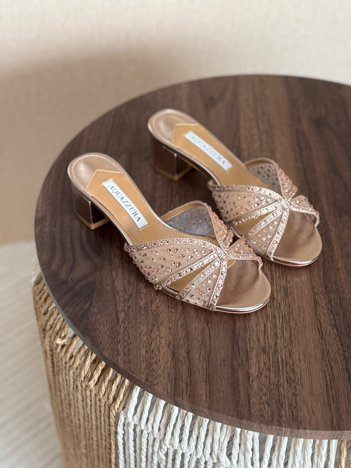 AQUAZZURA Crystal Block-Heel Mules