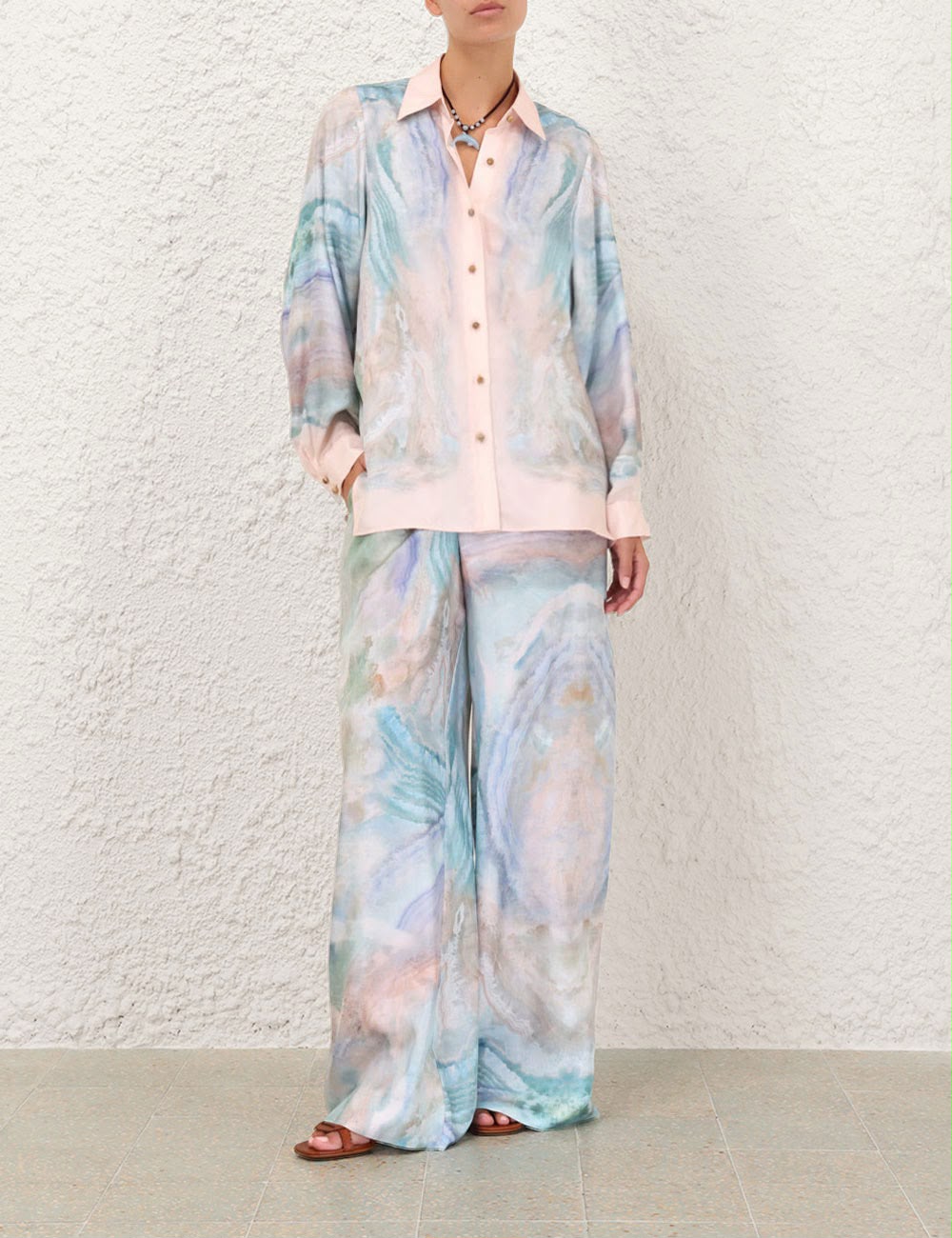 Zimmermann Printed Silk Long-Sleeve Shirt and Wide-Leg Pants Set