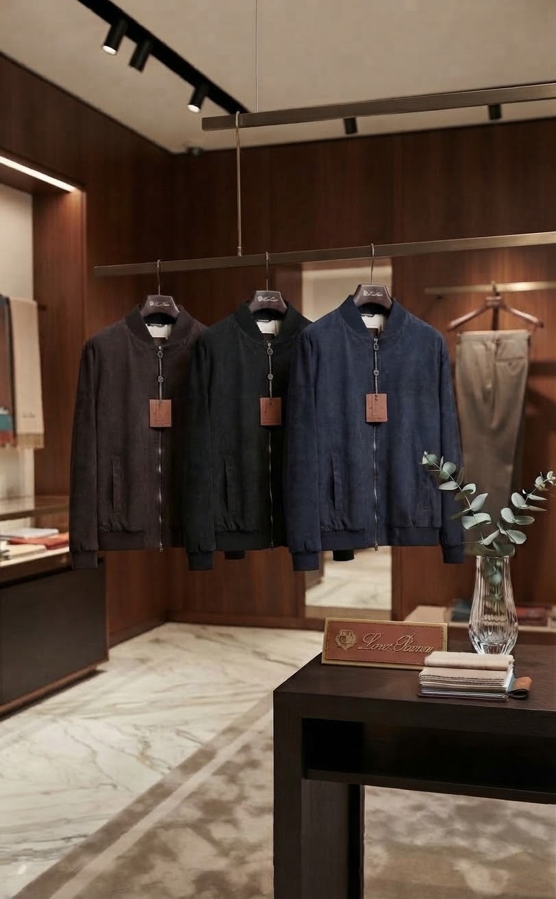 Loro Piana Ribbed Collar Zip Bomber Jacket