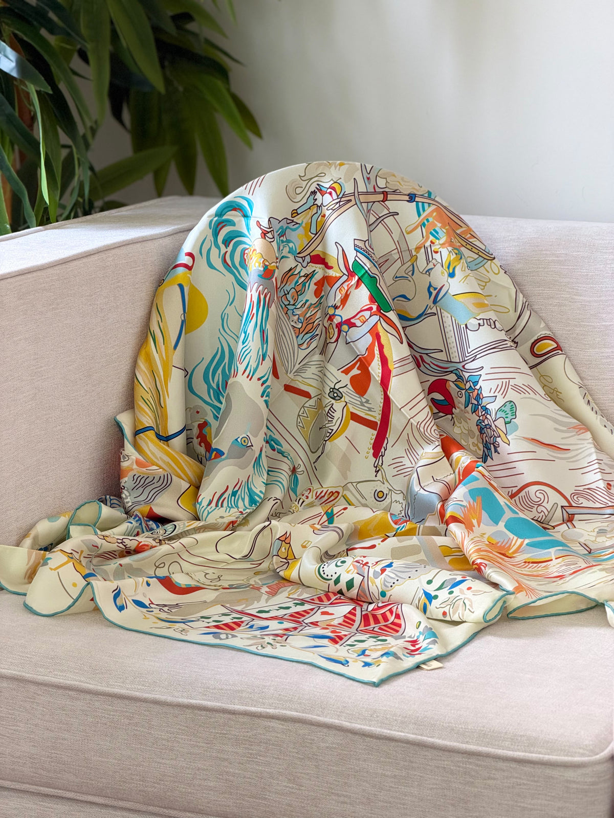 Illustrated Linework Square Scarf