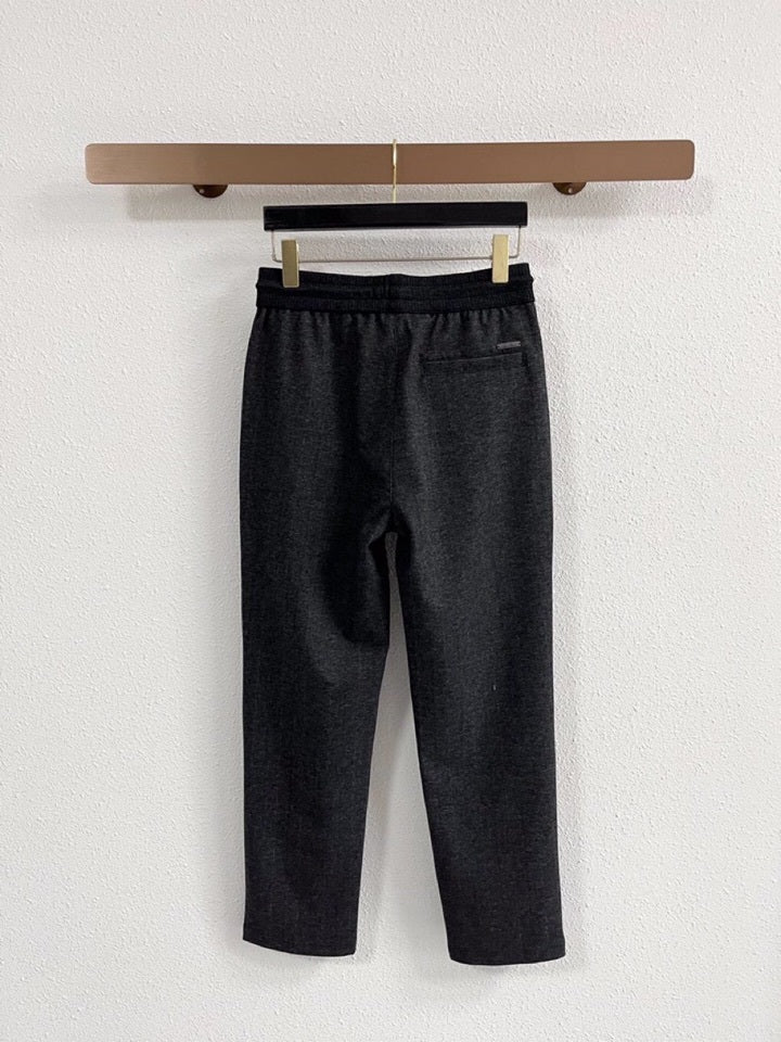Charcoal Herringbone Drawstring Trousers