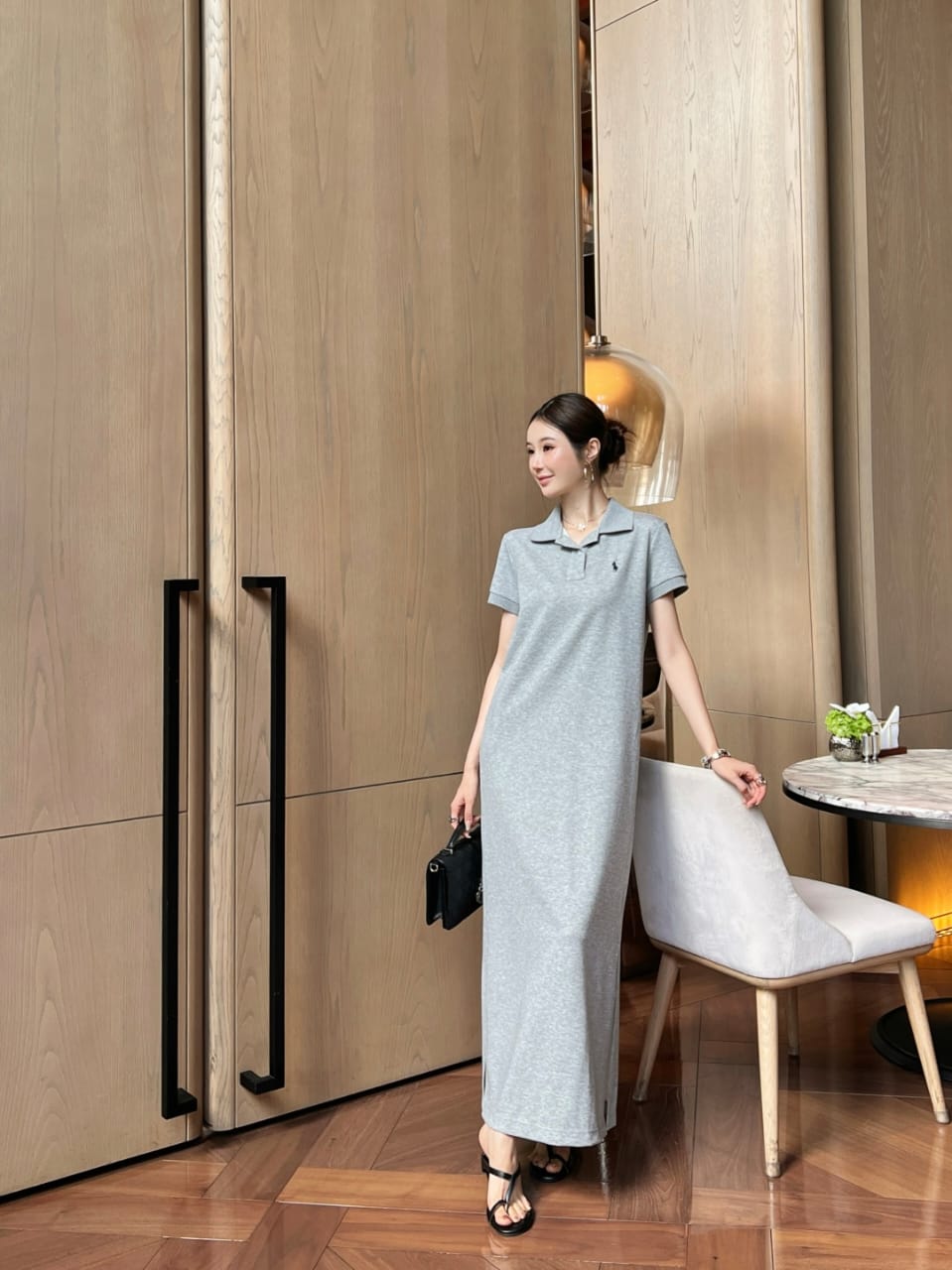 Polo Ralph Lauren Cotton Piqué Maxi Polo Dress in Grey