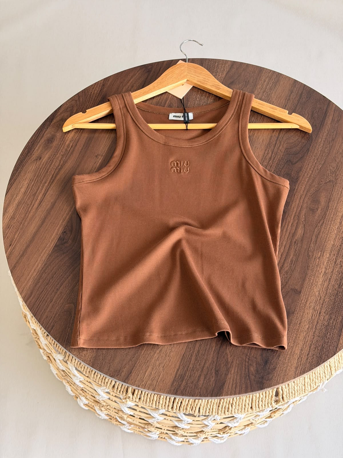 Miu Miu Embellished Logo Knit Tank Top