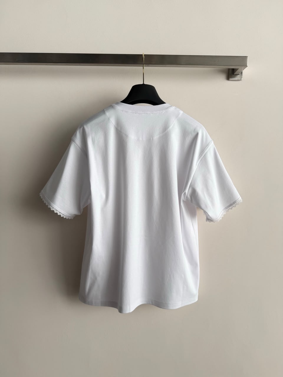 Hermès Tonal Embroidered T-Shirt with Lace Trim