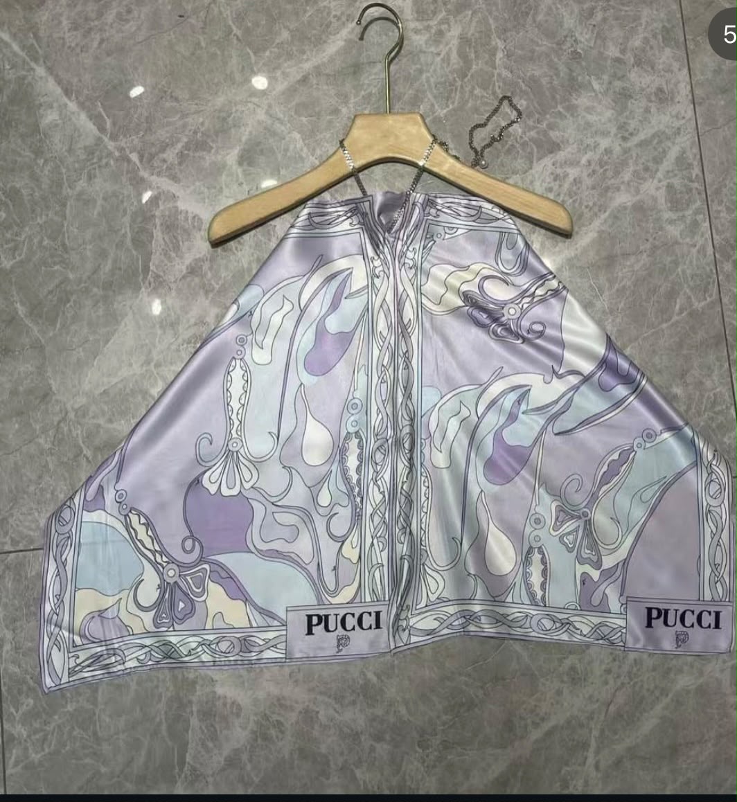 Pucci Marmo Print Chain-Link Silk Halter Top