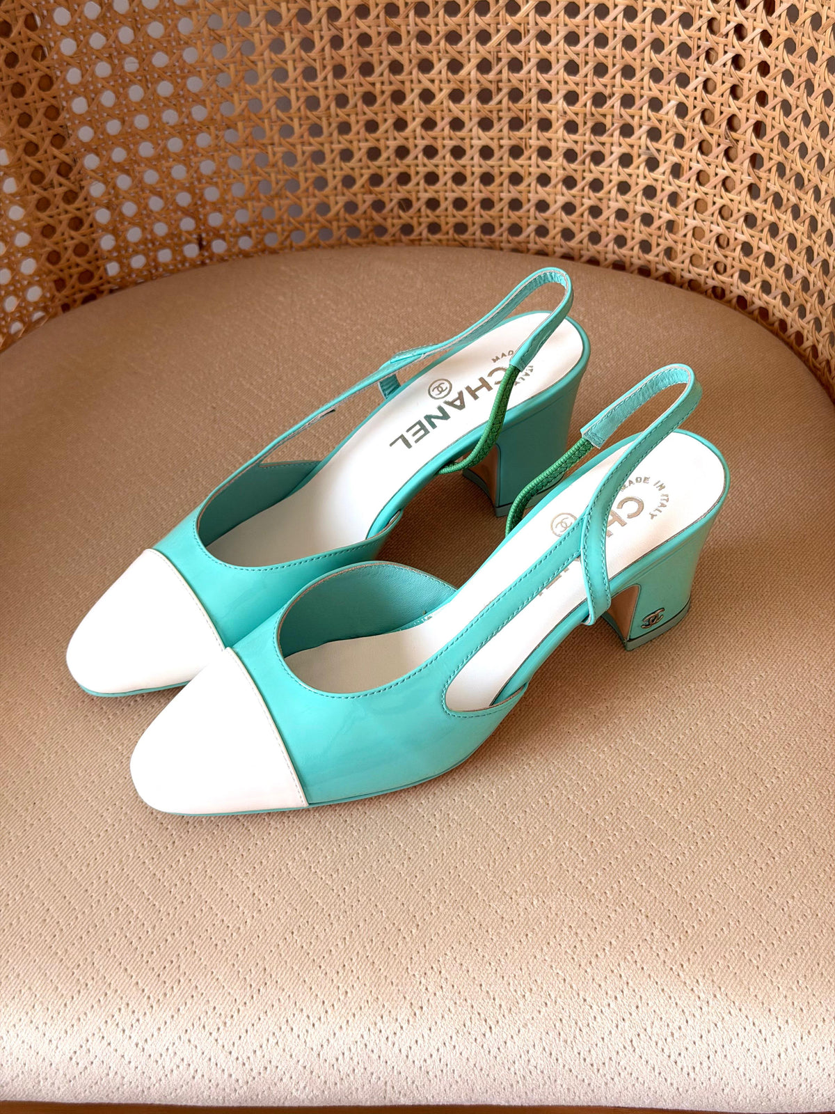 Chanel Two-Tone Slingback Pumps with CC Logo