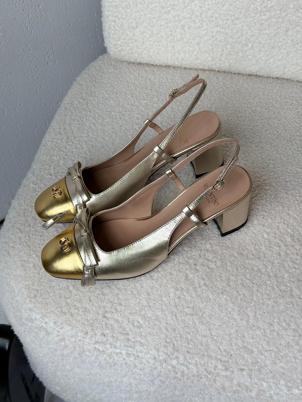 Valentino Garavani VLogo Bow Cap-Toe Slingback Pumps