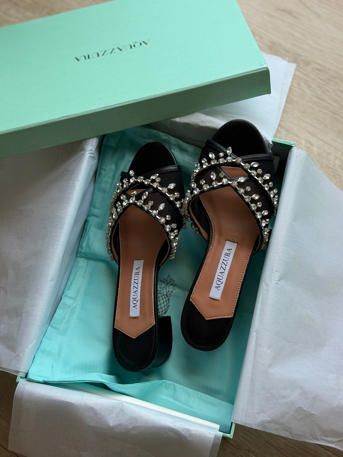 Aquazzura Crystal Embellished Mules / Sandals