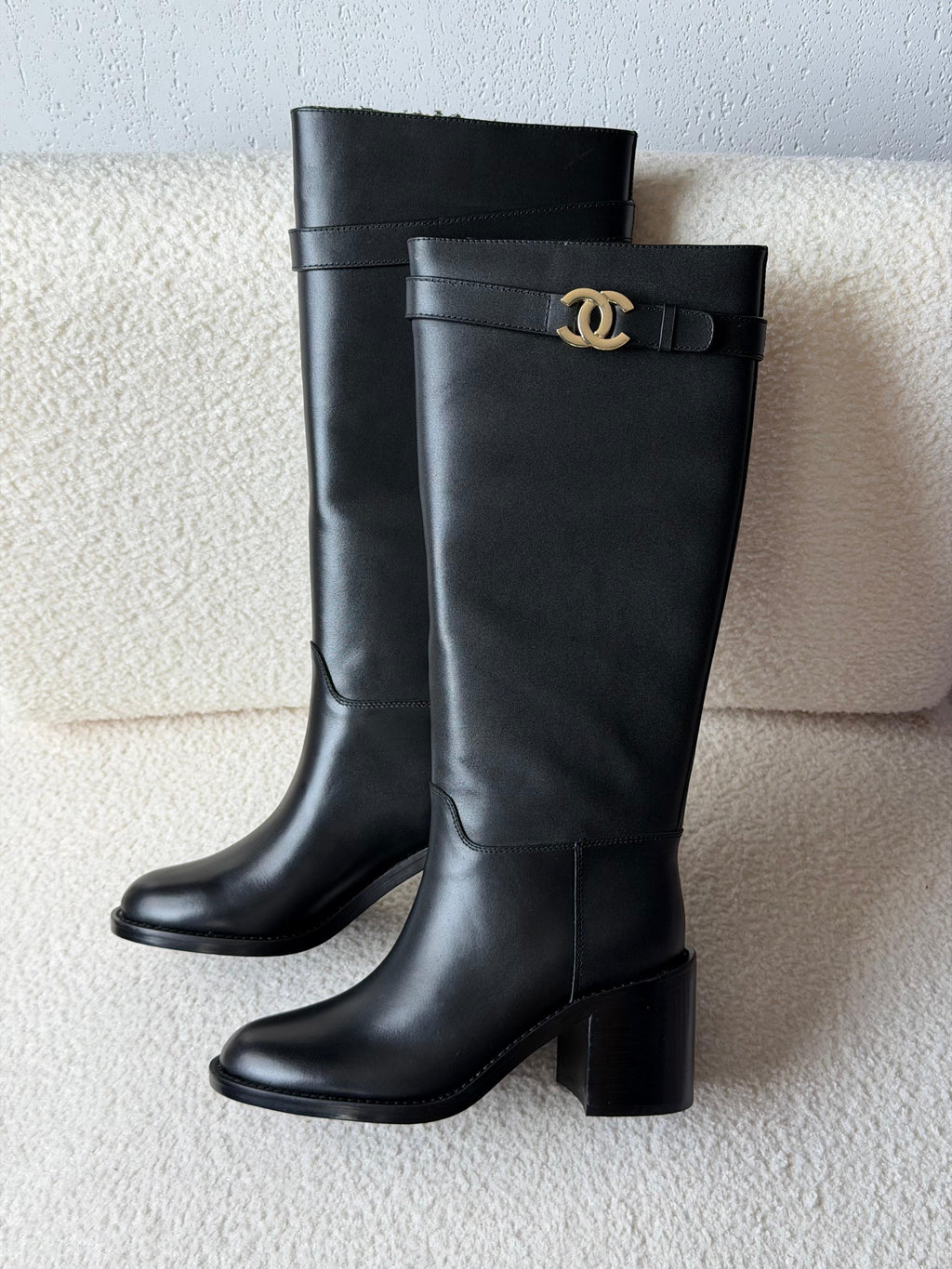 Chanel CC Logo Leather Knee-High Boots