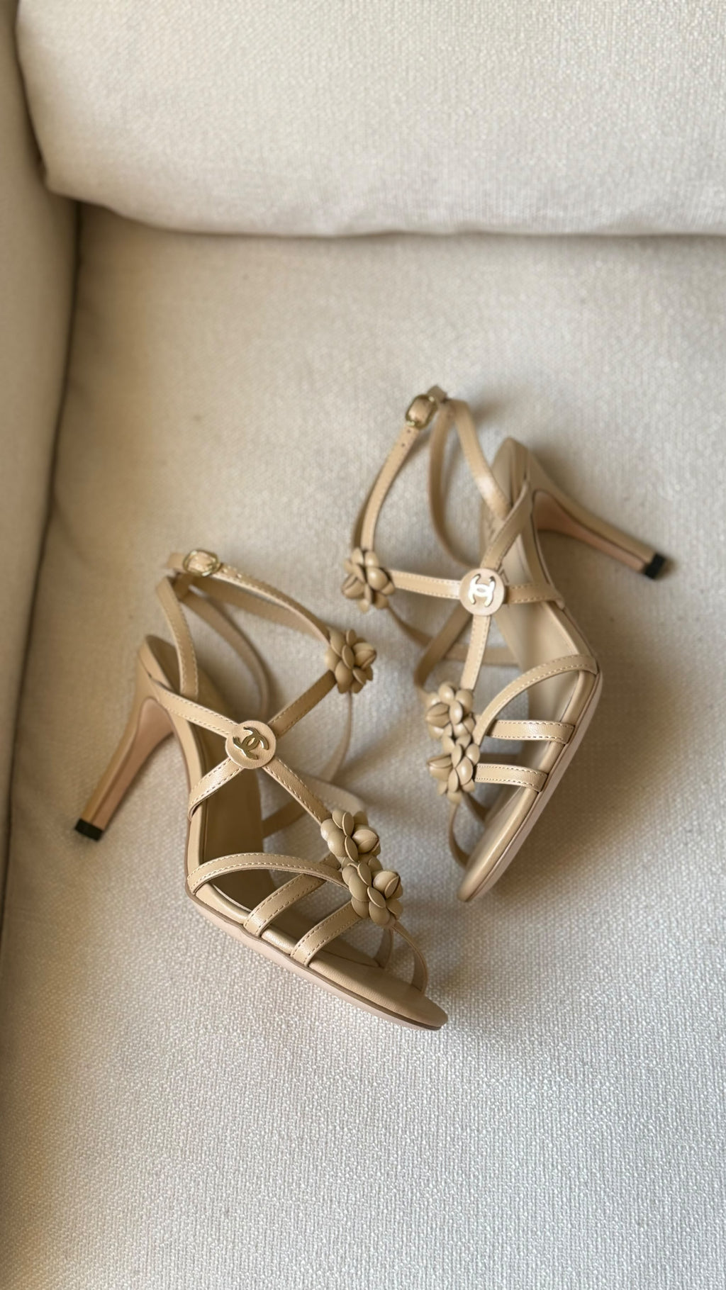 Chanel Camellia Flower Strappy Heeled Sandals