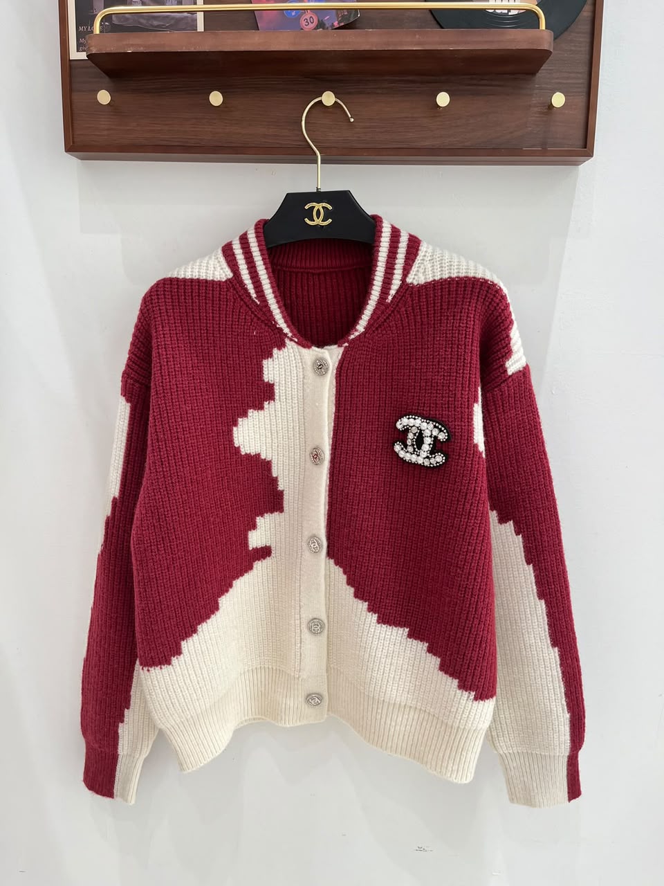Chanel Color-Block Knit Cardigan with Pearl CC Logo