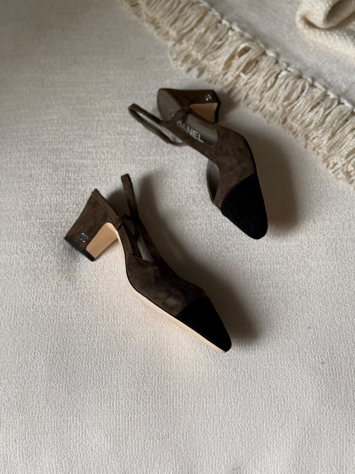 Chanel Two-Tone Suede Slingback Pumps