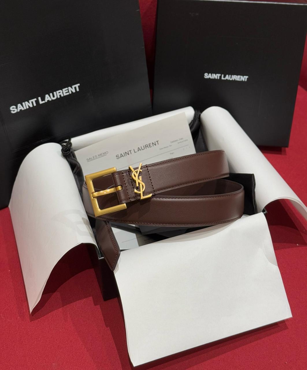 SAINT LAURENT — Cassandre Square Buckle Belt